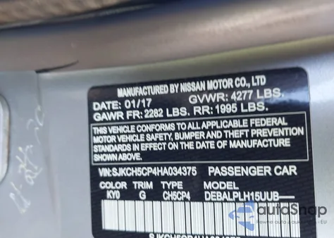 2017 Infiniti Qx30 z USA, uszkodzony, nr VIN SJKCH5CP4HA034375